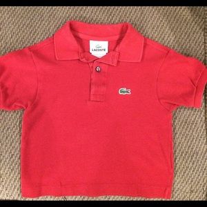 Toddler boy red LACOSTE short sleeve polo.